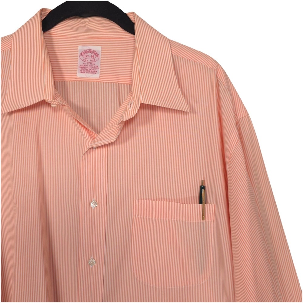 Vintage Brooks Brothers Men's Shirt‎ 17.5-36 Striped Orange JAMAICA MADE Cotton